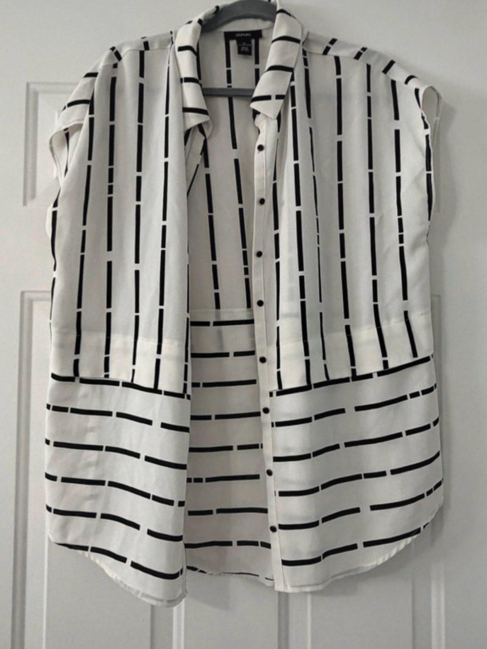 Alfani Black and White Vertical & Horizontal Stripe Button-Down Shirt